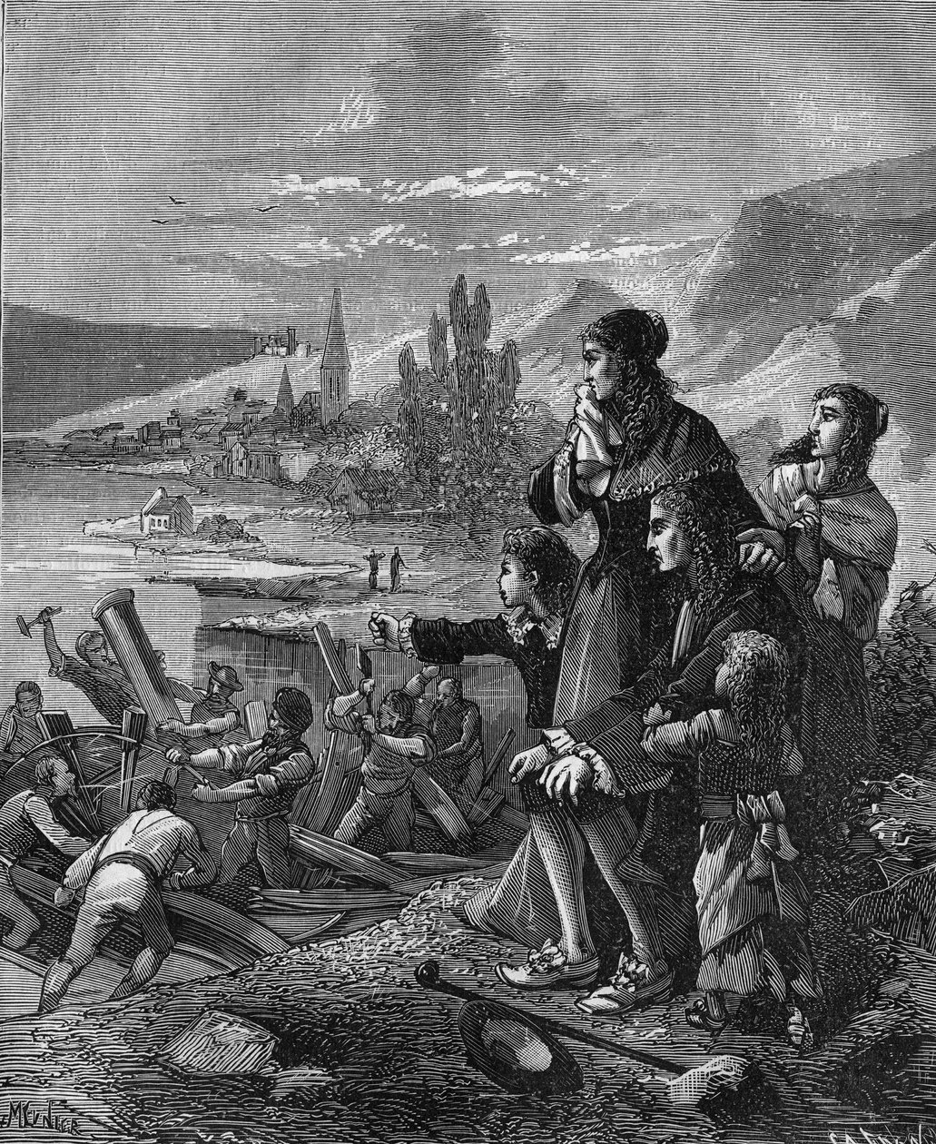 Os marinheiros Munden destruíram o "barco a vapor" de Denis Papin (1647-1712), um físico e inventor francês. de French School
