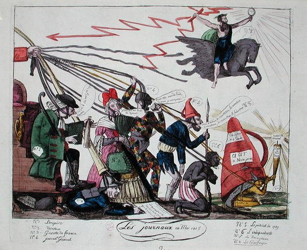 The Newspapers of May 1815 (gravura a cores) de French School