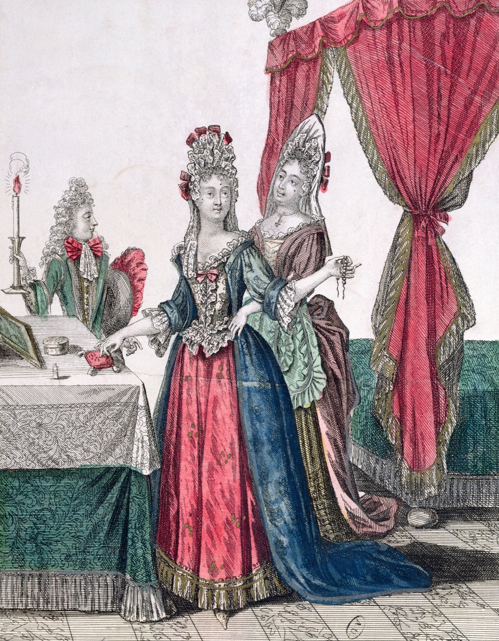 A noite, a senhora indo para a cama, segunda metade do século XVII (gravura a cores) de French School