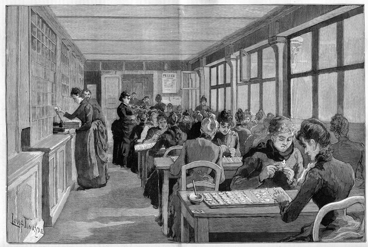 A Oficina do Ranking de Títulos do Panamá em Paris, em 1888. de French School