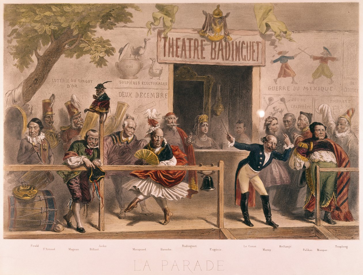 O desfile, caricatura de Napoleão III e sua corte (1808-1873), de La Menagerie Imperiale, c.1870 de French School
