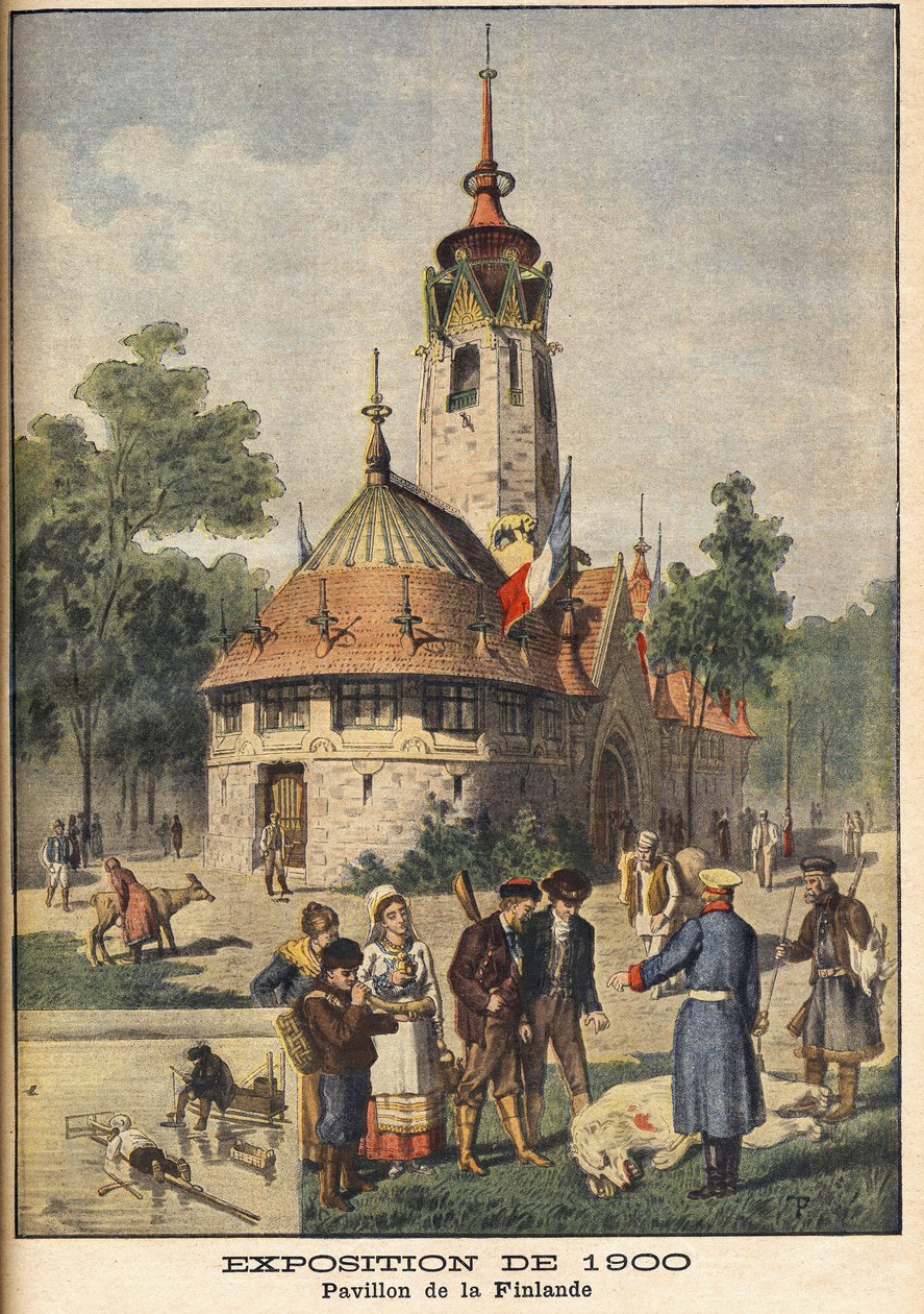 O Pavilhão da Finlândia na Exposição Universelle de 1900 em Paris - Ilustração para Le petit Journal, 21 de Outubro de 1900. de French School