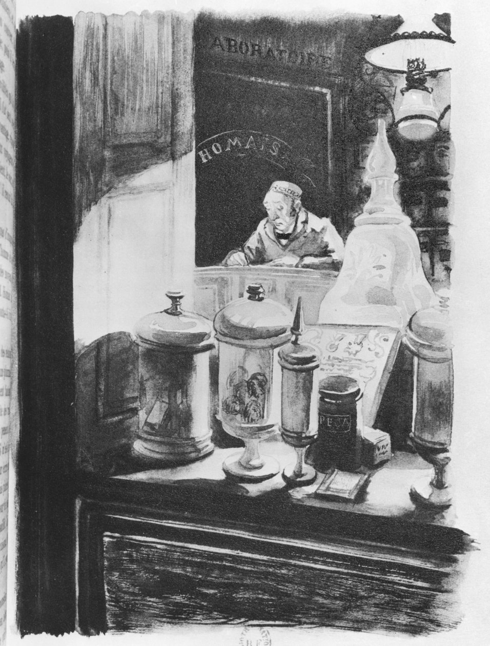O farmacêutico Homais, ilustração de "Madame Bovary", de Gustave Flaubert (1821-1880), publicada por Briffant, 1836 de French School