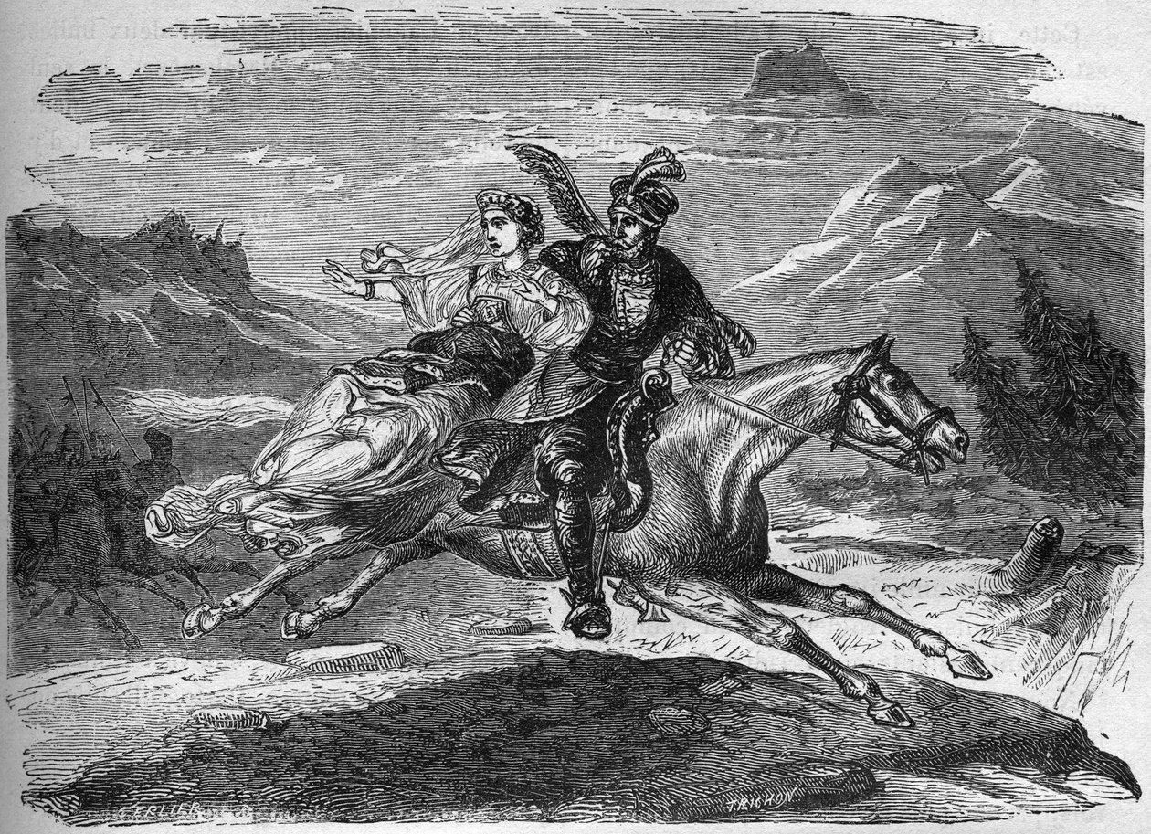 A lenda polaca da Princesa Heligonde e do Conde de Tyniec Walgerz. Os dois amantes apaixonados fogem para a Polónia. Gravação em "A história da prostituição e do deboche entre todos os povos do mundo desde a antiguidade até os dias de hoje" pelo Dr. Th. -F de French School