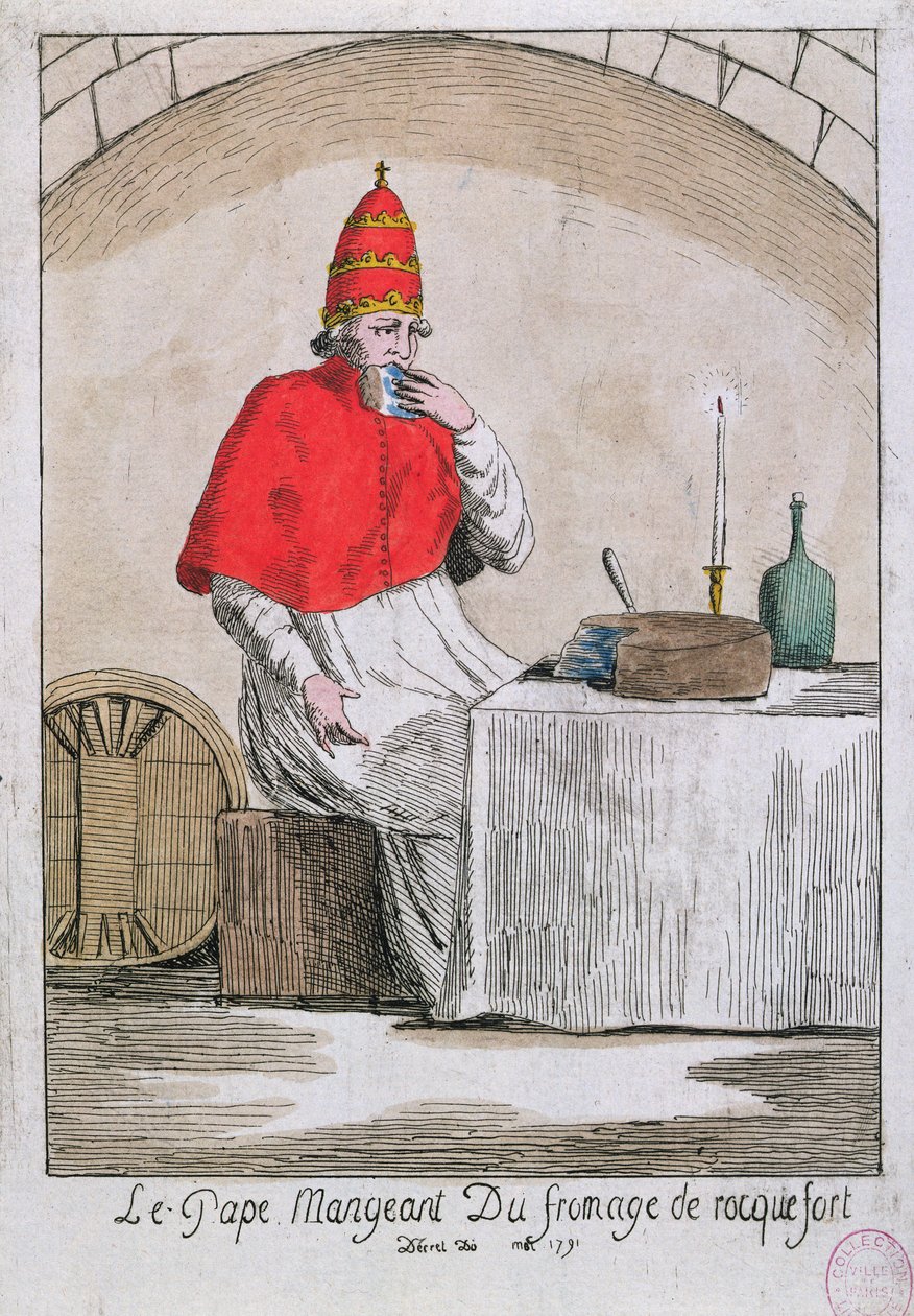 O Papa comendo queijo Roquefort, 1791 de French School