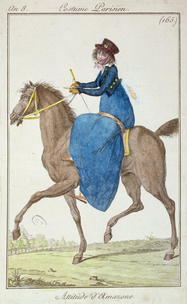 A pose da Amazônia, moda placa de trajes Parisiens, 1800 de French School