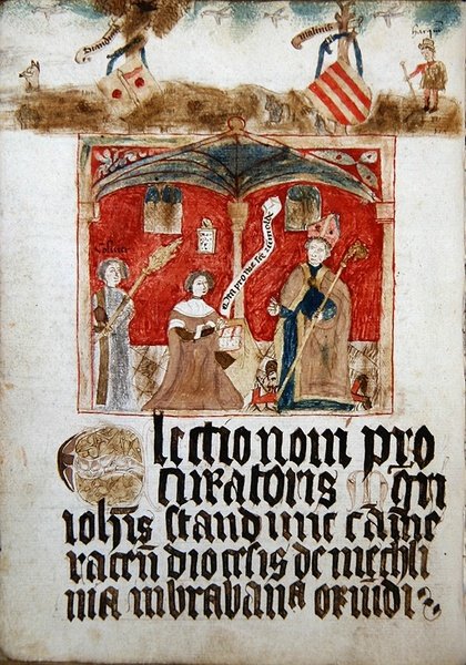 A Procuradora da Nação Picard ajoelhada diante de São Rumold de French School
