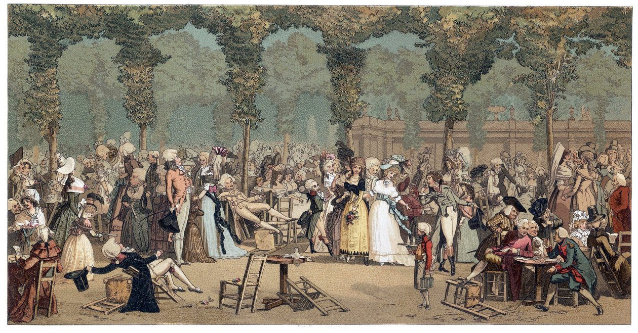 O Passeio Público no Palais Royal em Paris por Philibert-Louis (Philibert Louis) Debucourt (1755-1832) de French School