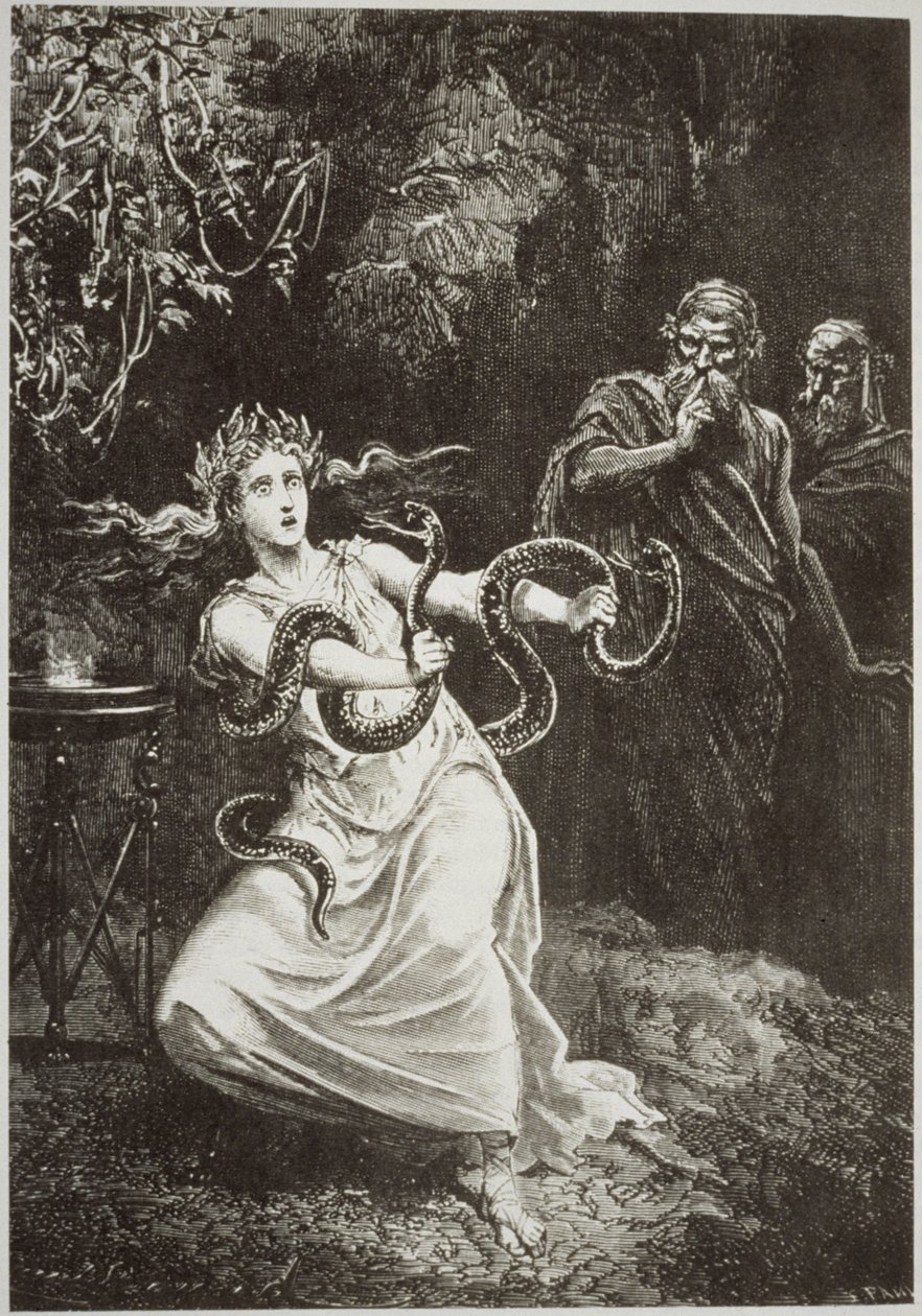 The Pythia, de LHistoire de la Magie por Paul Christian, ilustrado em History of Magic, publicado no final do século XIX de French School