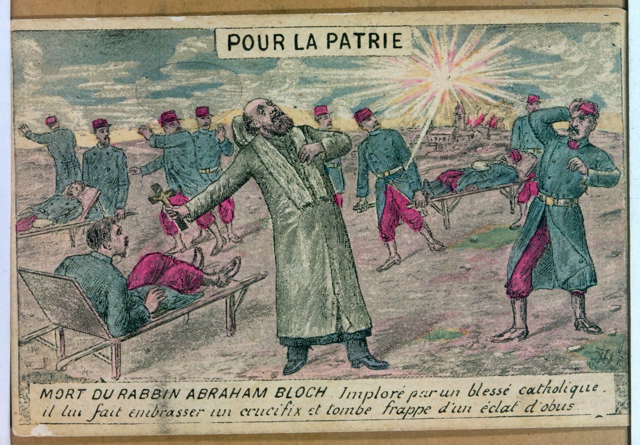O rabino Abraham Bloch oferece um crucifixo a um soldado católico moribundo e é atingido por uma concha, 1914-1918 de French School
