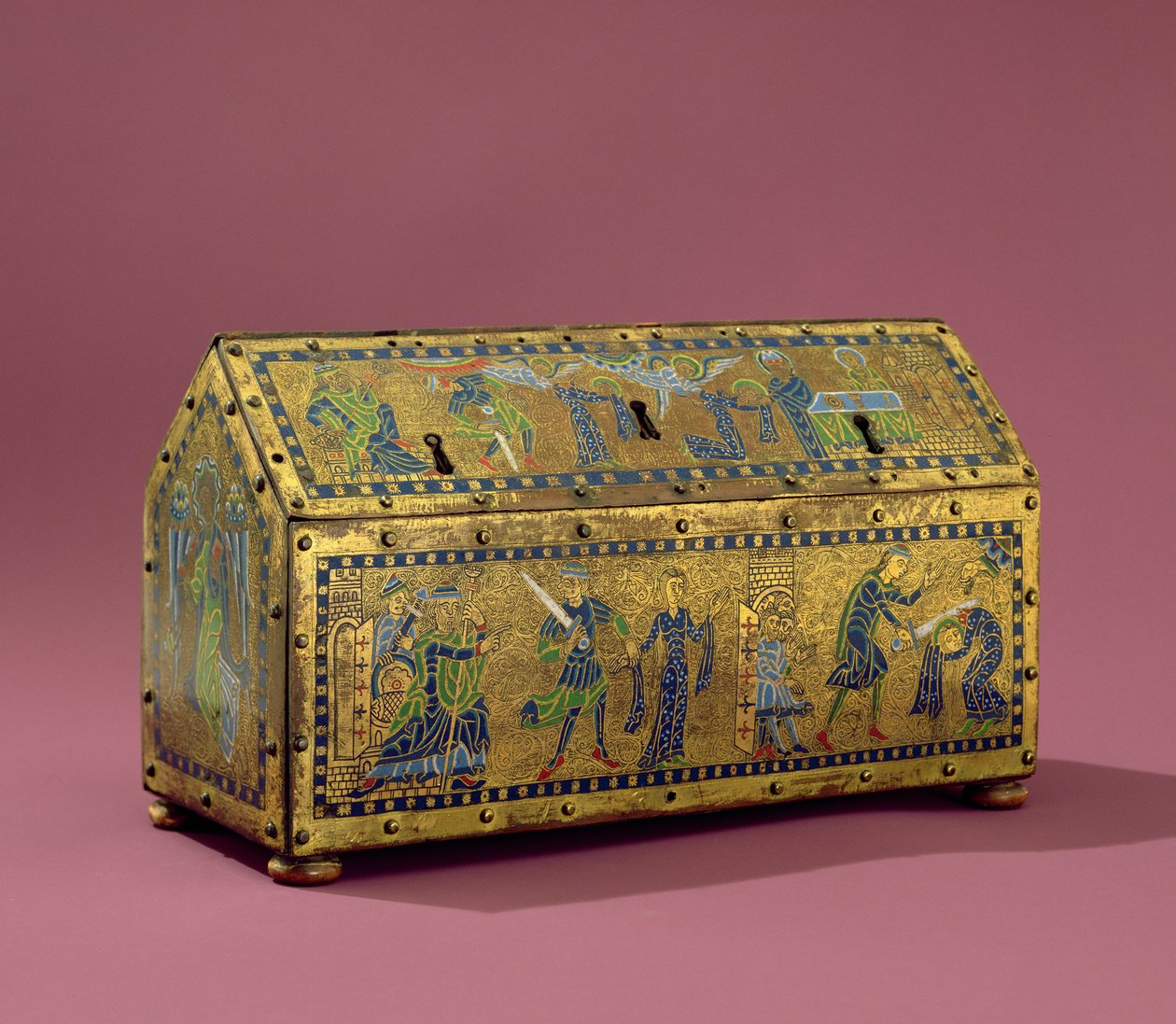 O Relicário de St. Valerie, Limoges, c.1170 (cobre e esmalte) de French School