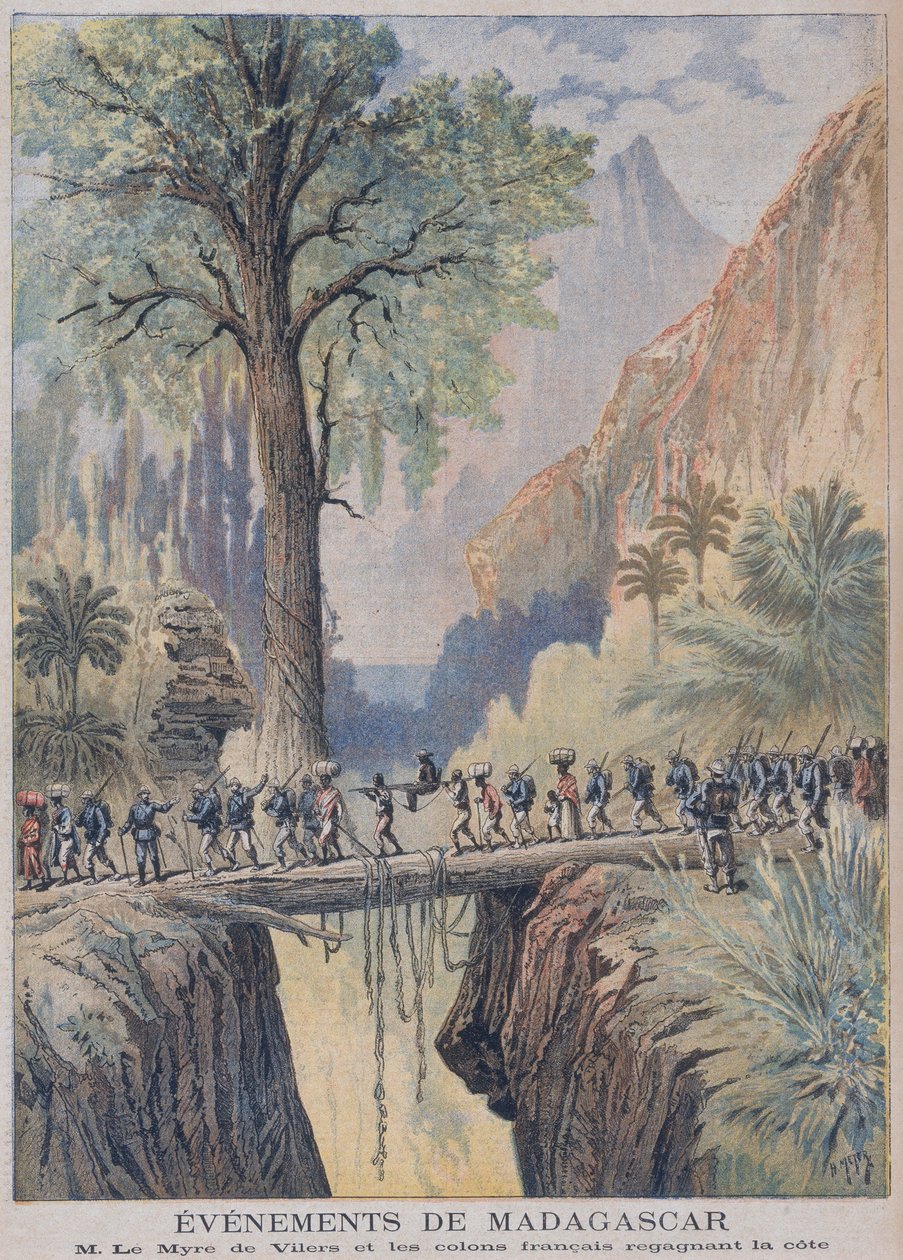 O Residente-Geral de Madagascar, Charles le Myre de Vilers e colonos franceses chegam à costa, ilustração do &39;Le Petit Journal&39;, 3 de fevereiro de 1895 de French School