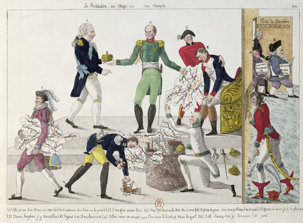 A Restauração ou Império Francês sendo dividido após Waterloo, 1815 de French School