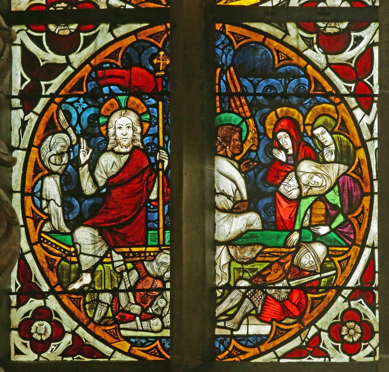 A Ressurreição e as três Mulheres Sagradas no túmulo, c.1350 (vidro manchado) de French School