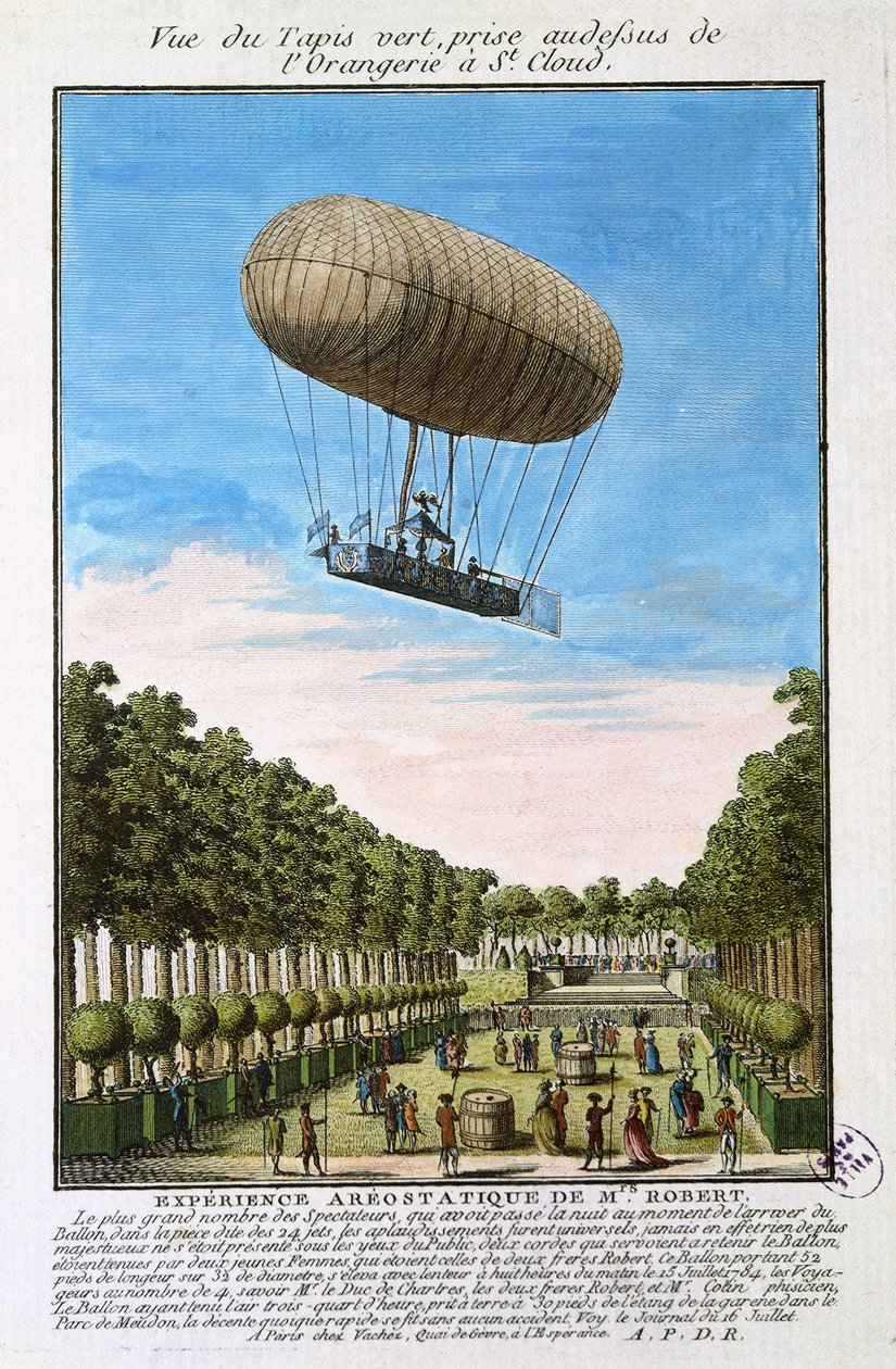 O dirigível de Robert sobre Saint Cloud, Paris, 15 de julho de 1784 de French School