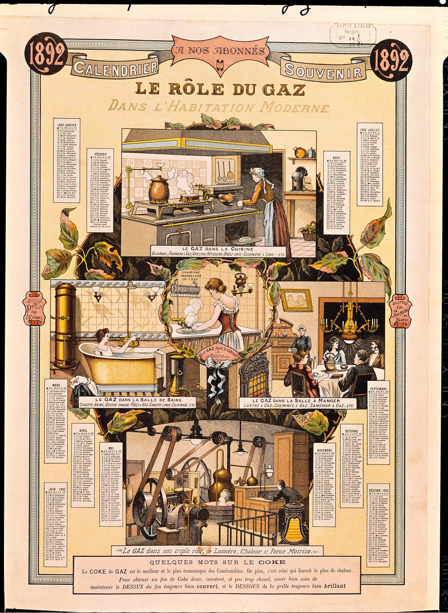 O Papel do Gás em casas modernas, de um calendário da French Gas Company, 1892 de French School