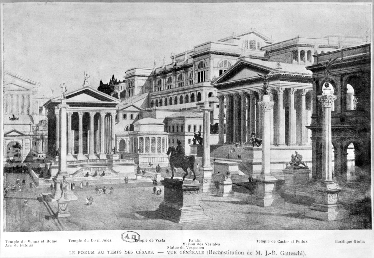 O Fórum Romano da Antiguidade, reconstrução de Giambattista Gatteschi de French School