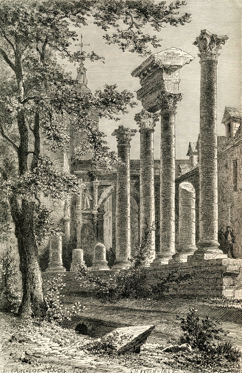 O Teatro Romano de Besançon, no século 19, de "Imagens francesas", do Rev. Samuel G. Green, publicado em 1878 (lito) de French School