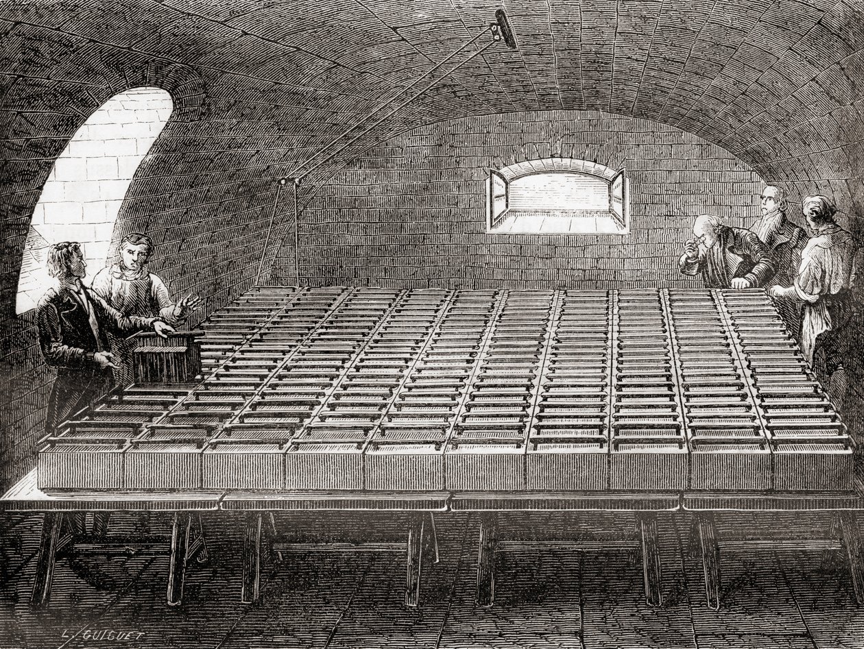 A bateria eléctrica do Royal Institution, de Les Merveilles de la Science, pub.1870. de French School