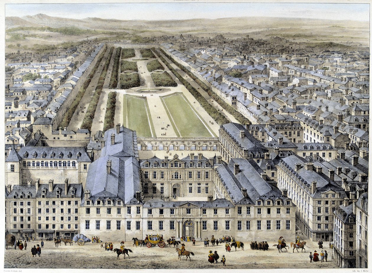 O Palácio Real em 1679, visto da Rua St Honoré - litografia de French School