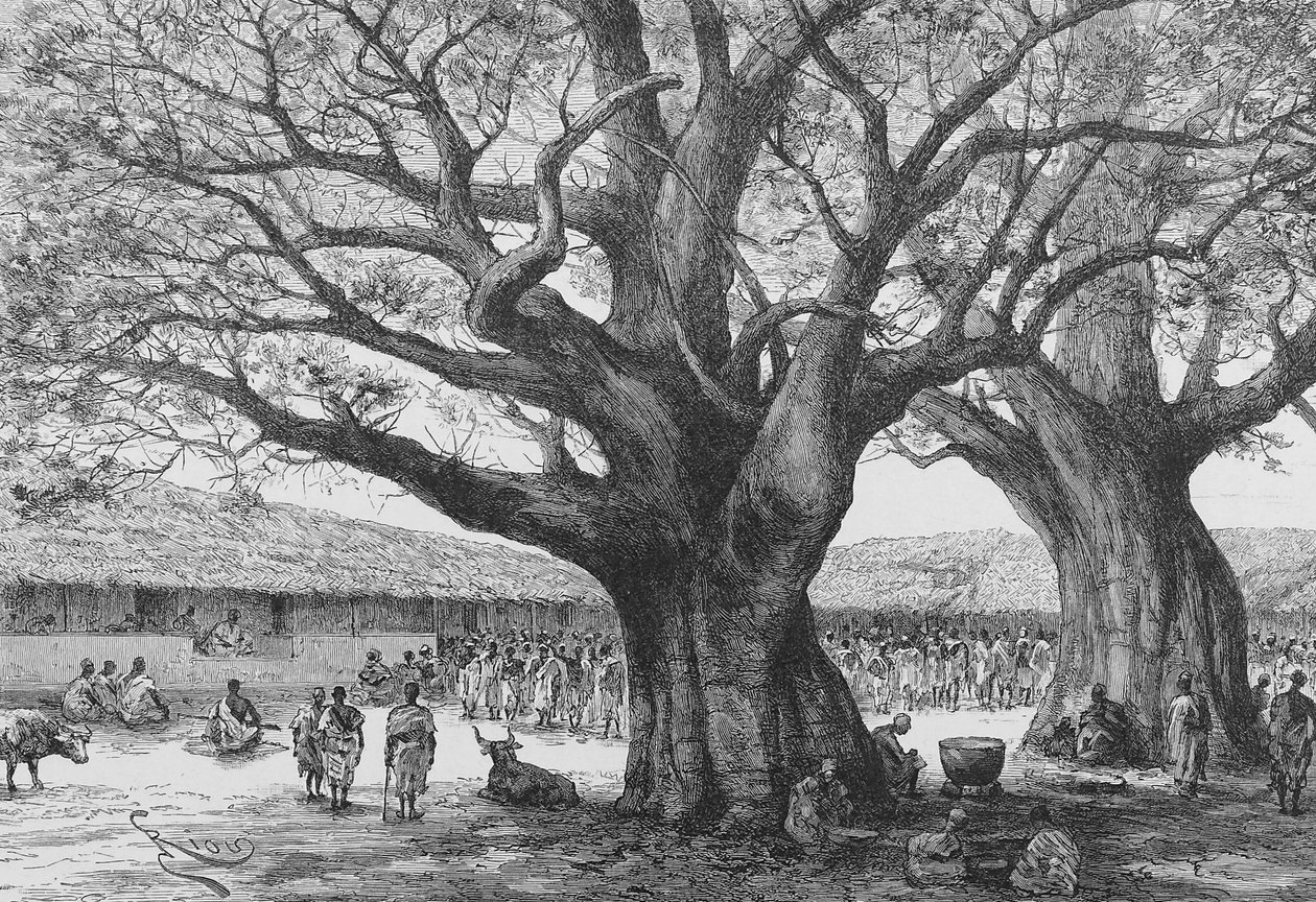 The Royal Residence at Aouabou, ilustração de "Du Niger au Golfe de Guinee ...", de Louis Gustave Binger, 1892 de French School