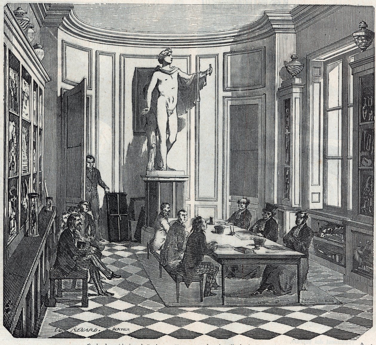 A Escola de Medicina de Paris - um exame na sala de instrumentos - Gravura em "Tableau-de-Paris" de Edmond Texier 1852 de French School