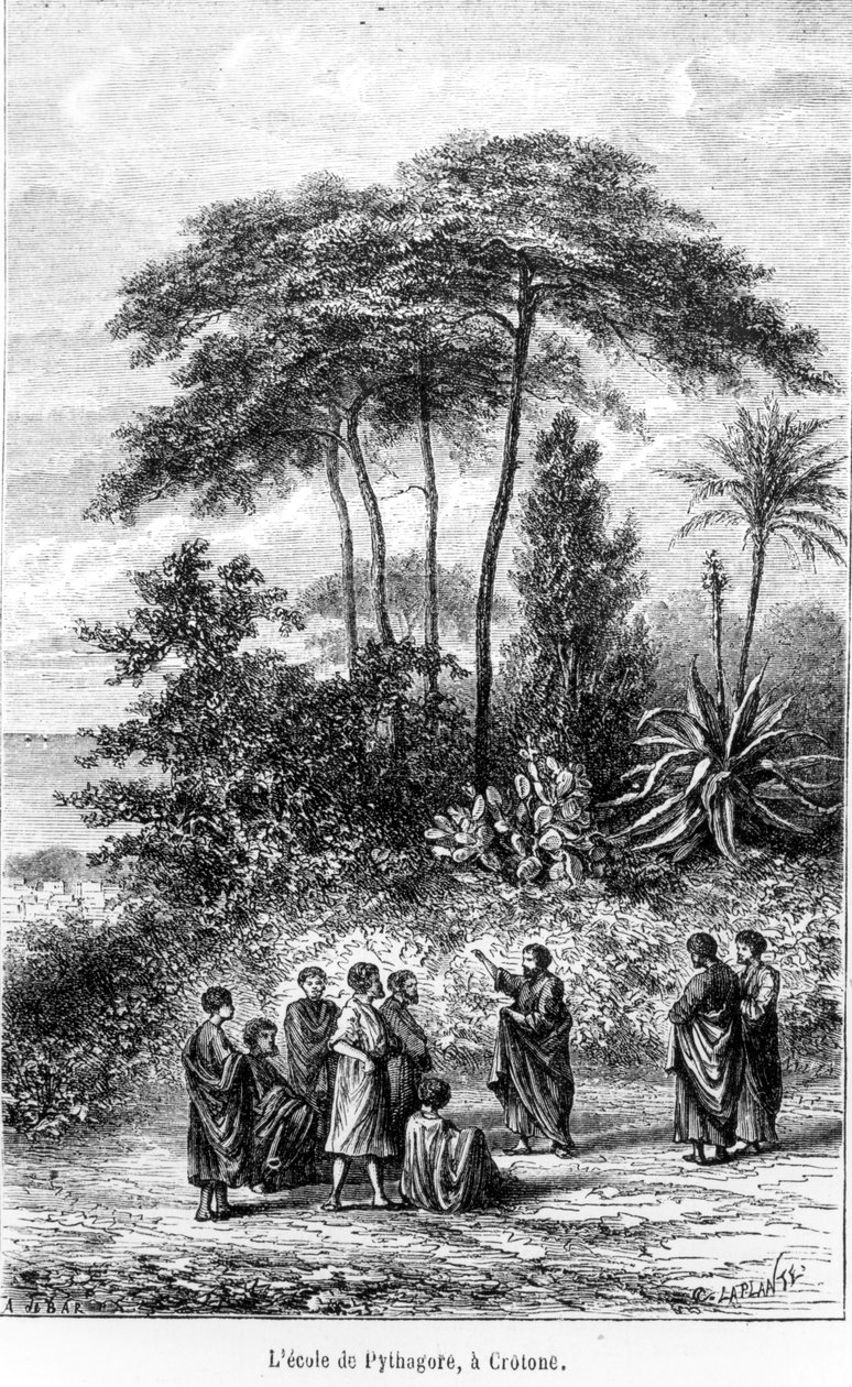 A Escola de Pitágoras (c.580-500 aC) de The Illustrious World, 1865 de French School