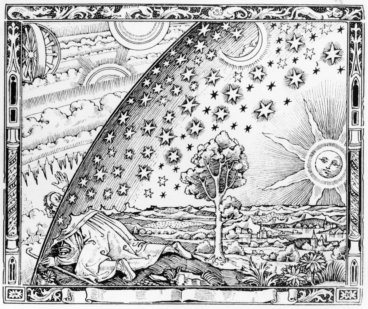 O cientista Deixando o mundo, no estilo de c.1520, de LAtmosphere meteorologie populaire, publicou Paris, 1888 de French School