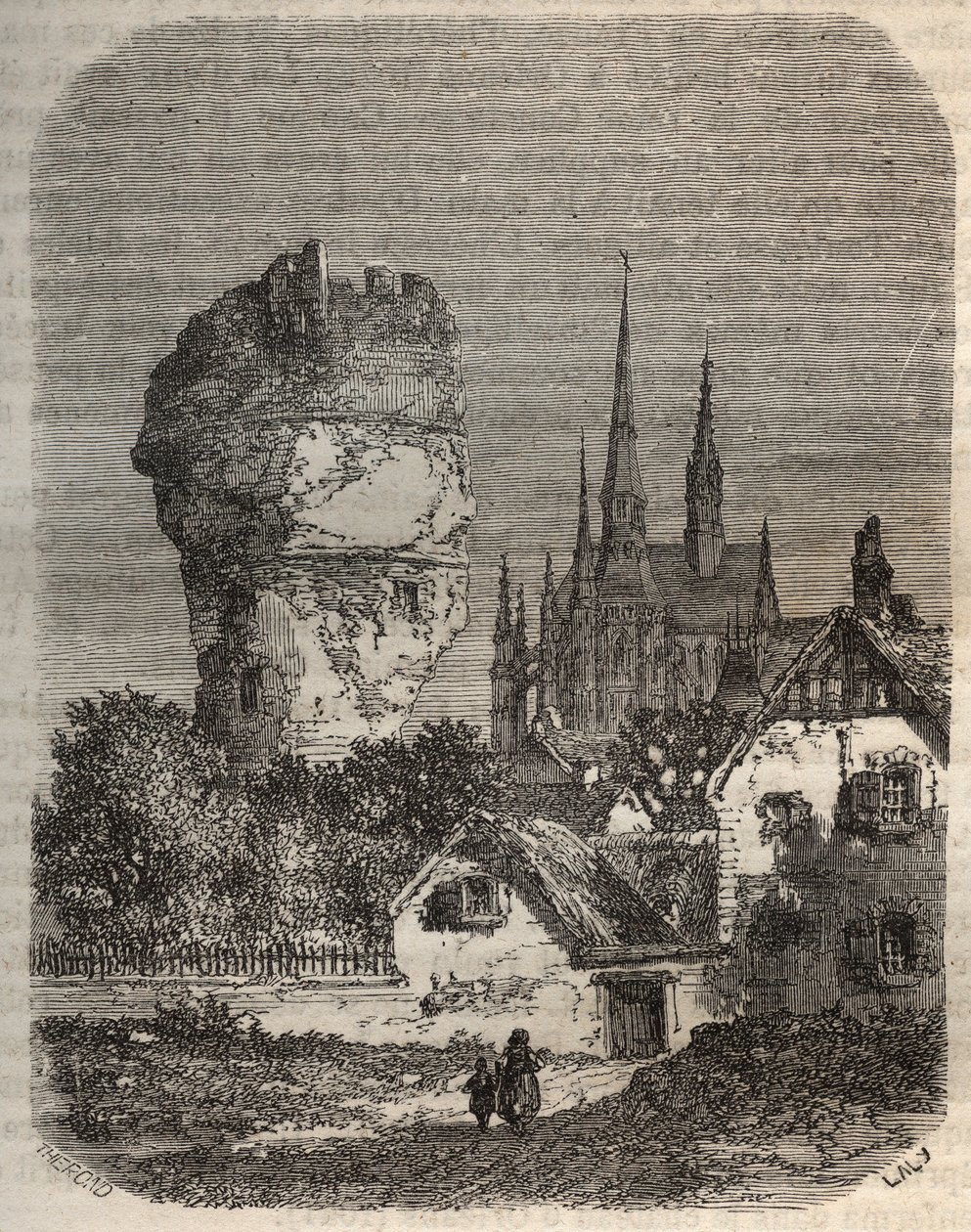 O Ombro de Gallardon - torre feodale, datada do século XII - gravura em "Histoire de France" de Victor Duruy (1811-1894) - 1882 de French School