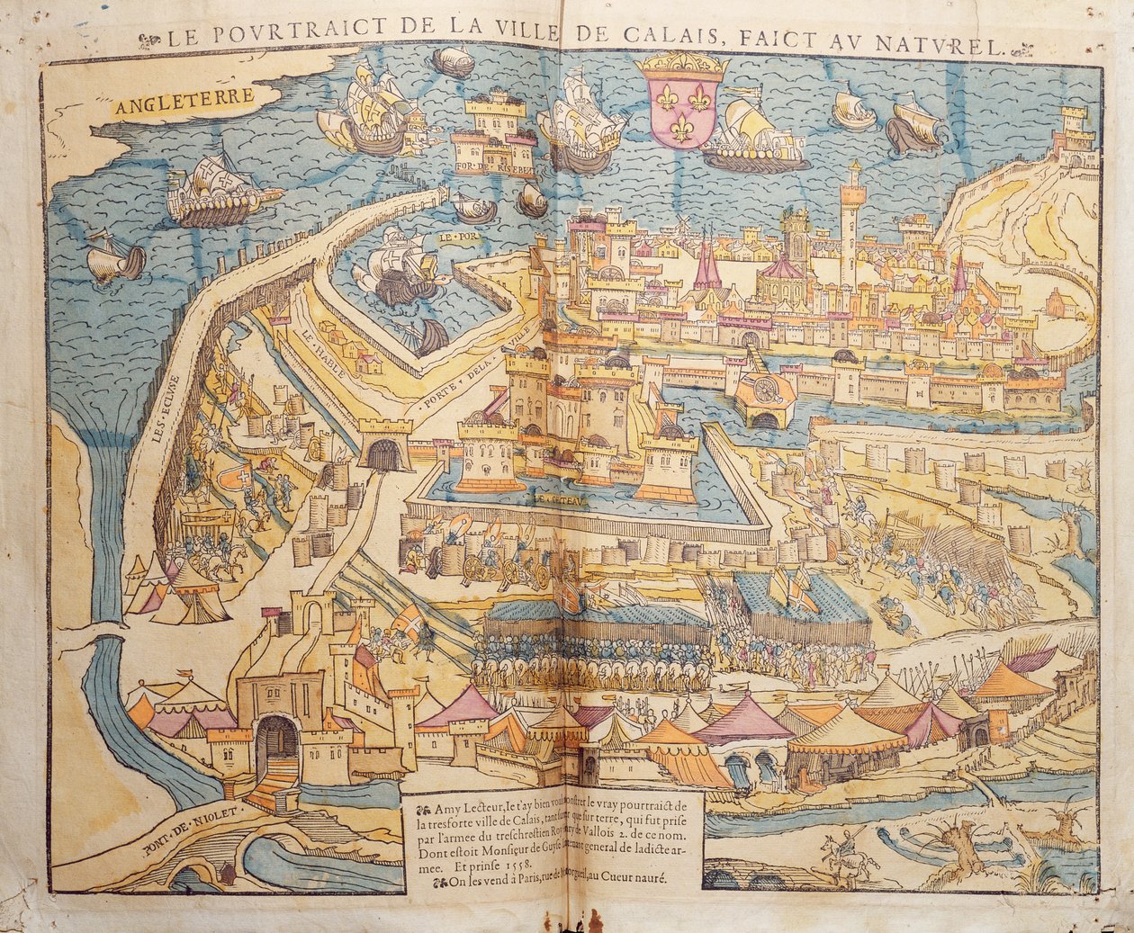 O cerco de Calais, 1558 (xilogravura colorida) de French School