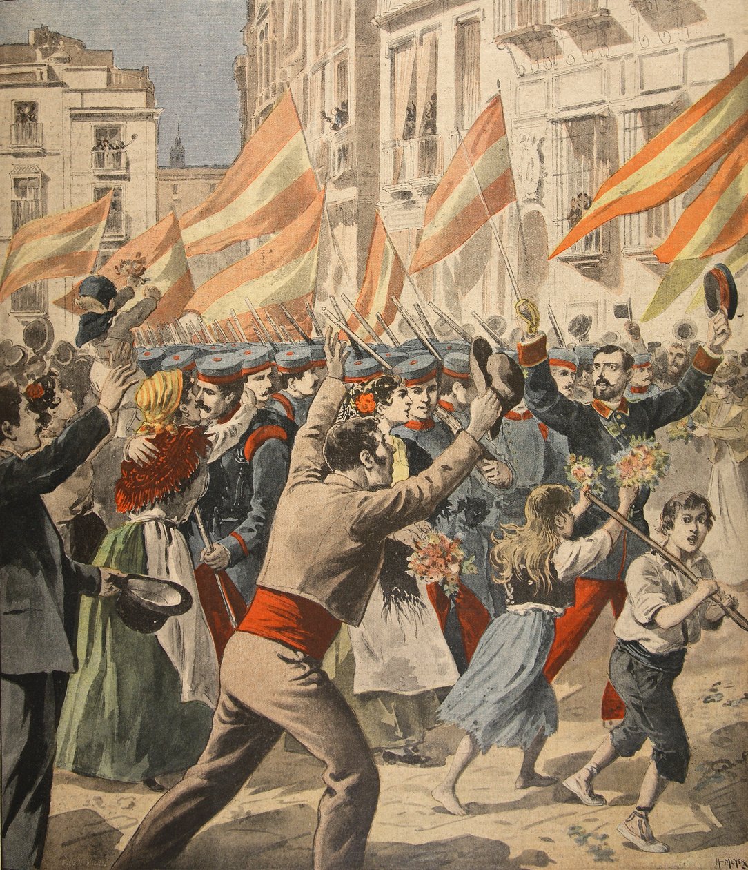 A Guerra da América Espanhola, ilustração do Le Petit Journal: Supplement illustre, 18 de maio de 1898 de French School