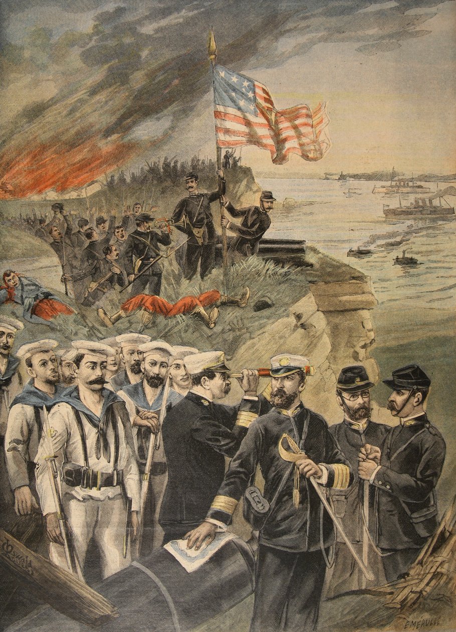 A Guerra Hispano-Americana: pouso em Guantánamo, ilustração do Le Petit Journal: Supplement illustre, 1898 de French School