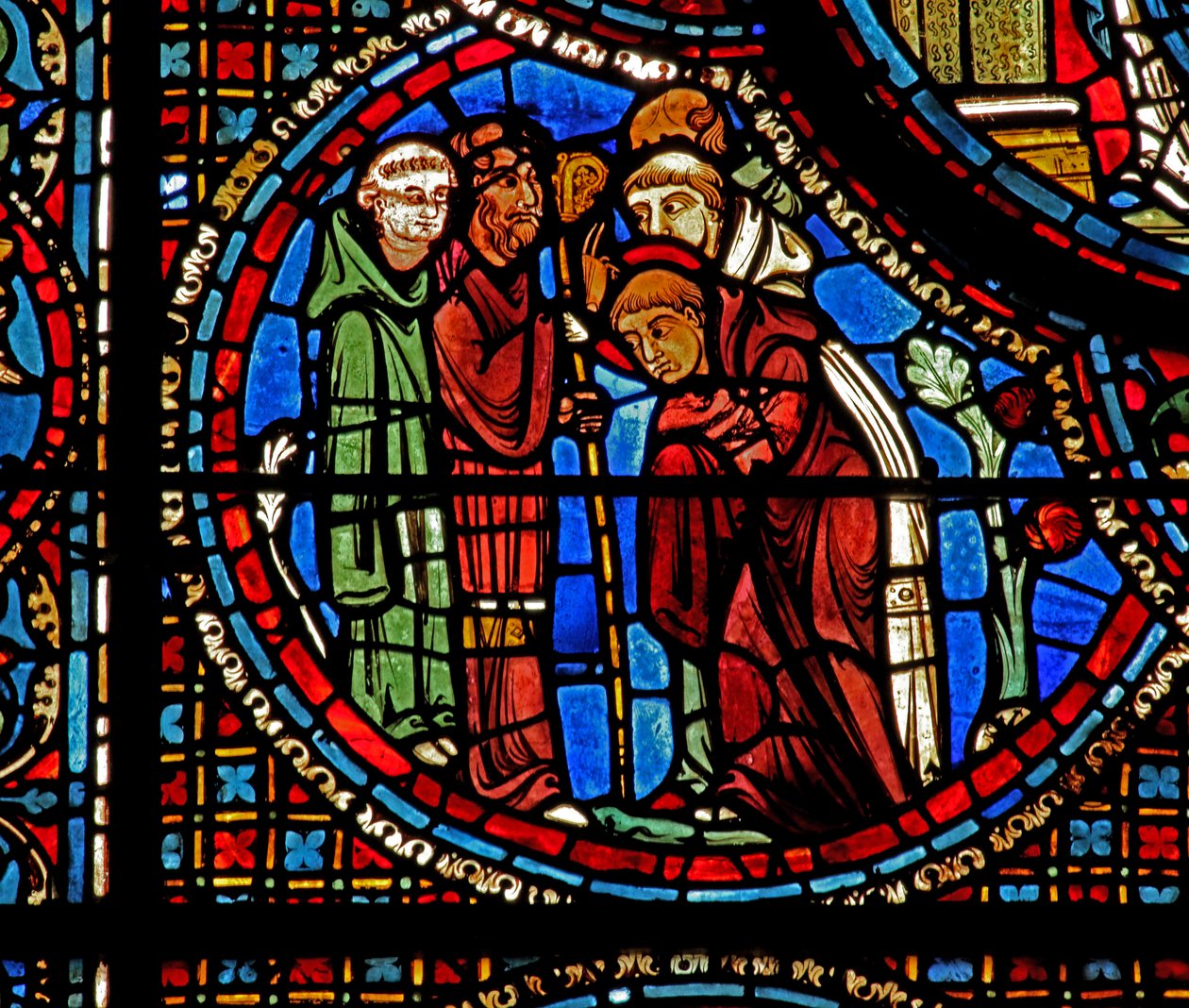 A janela St Lubin: St Avit abençoa Lubin e os dois monges (w45) de French School