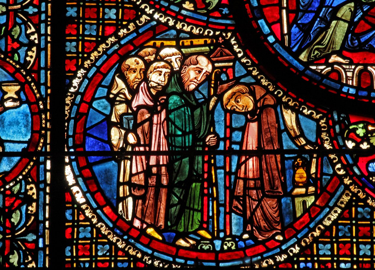 A janela de St Lubin: ele entra em um mosteiro (w45) de French School