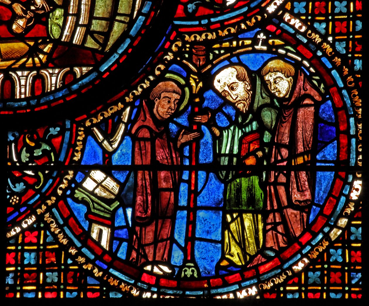 A janela de St Lubin: suas meditações são interrompidas por dois monges (w45) de French School