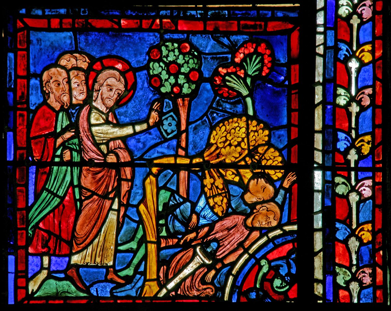 A janela de São Martinho: o santo faz com que uma árvore caia sobre o pagão (w20) de French School