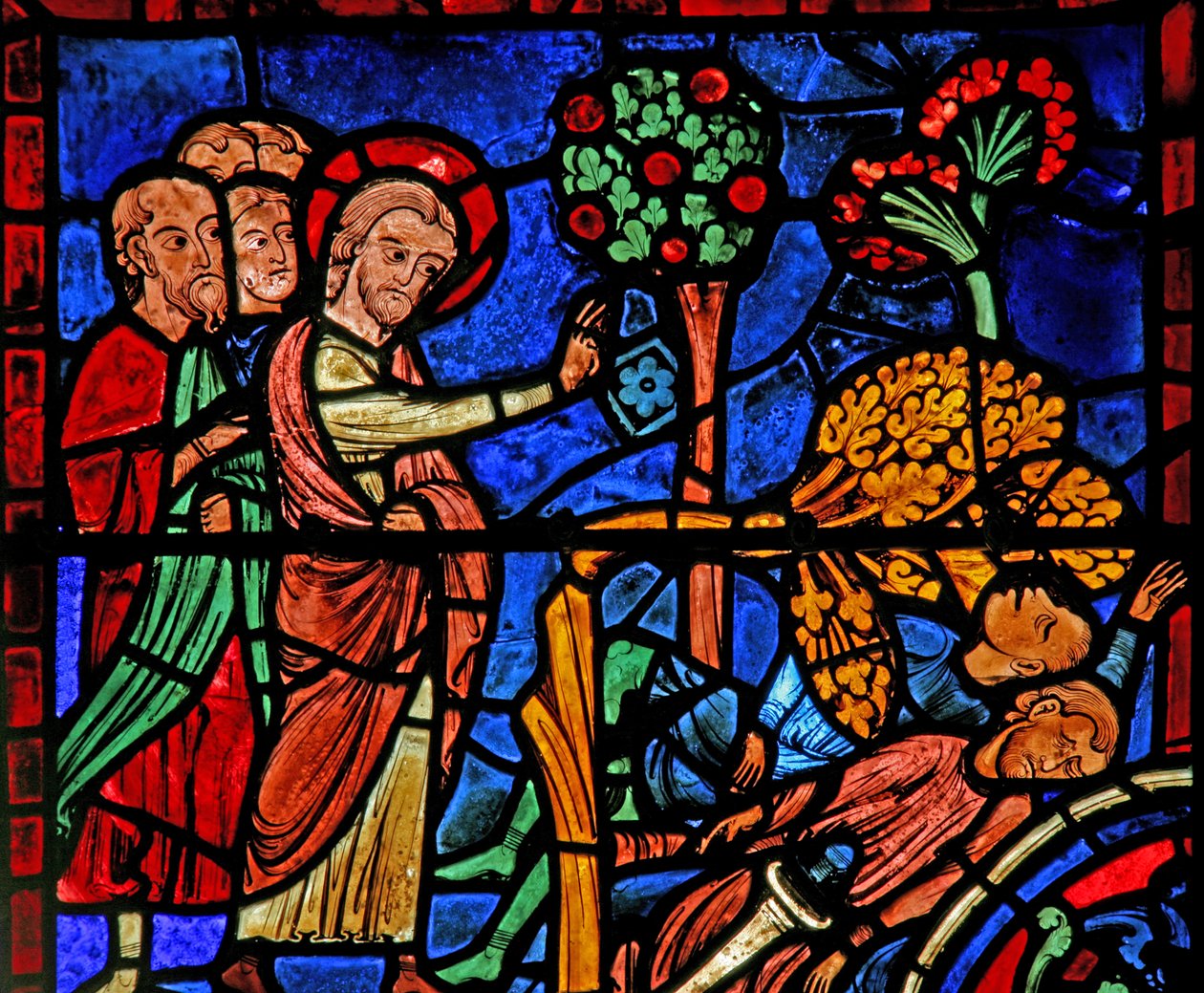A janela de São Martinho: o santo faz com que uma árvore caia sobre o pagão (w20) de French School