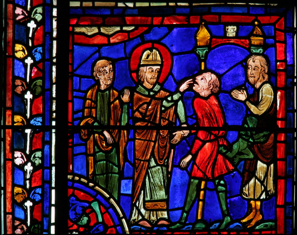 A janela de São Martinho: o santo cura uma alma possuída (w20) de French School