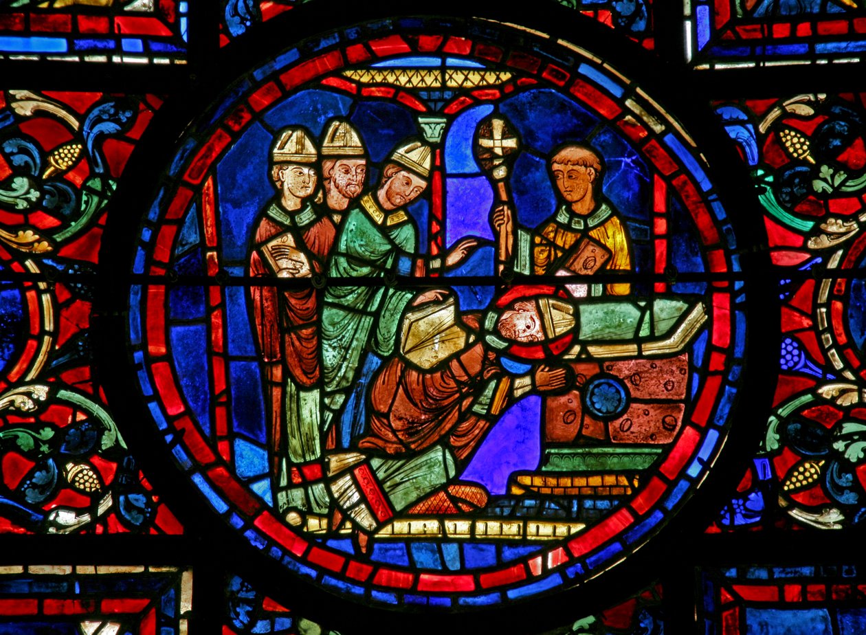 A janela de São Martinho: o santo é consagrado bispo de Tours (w20) de French School