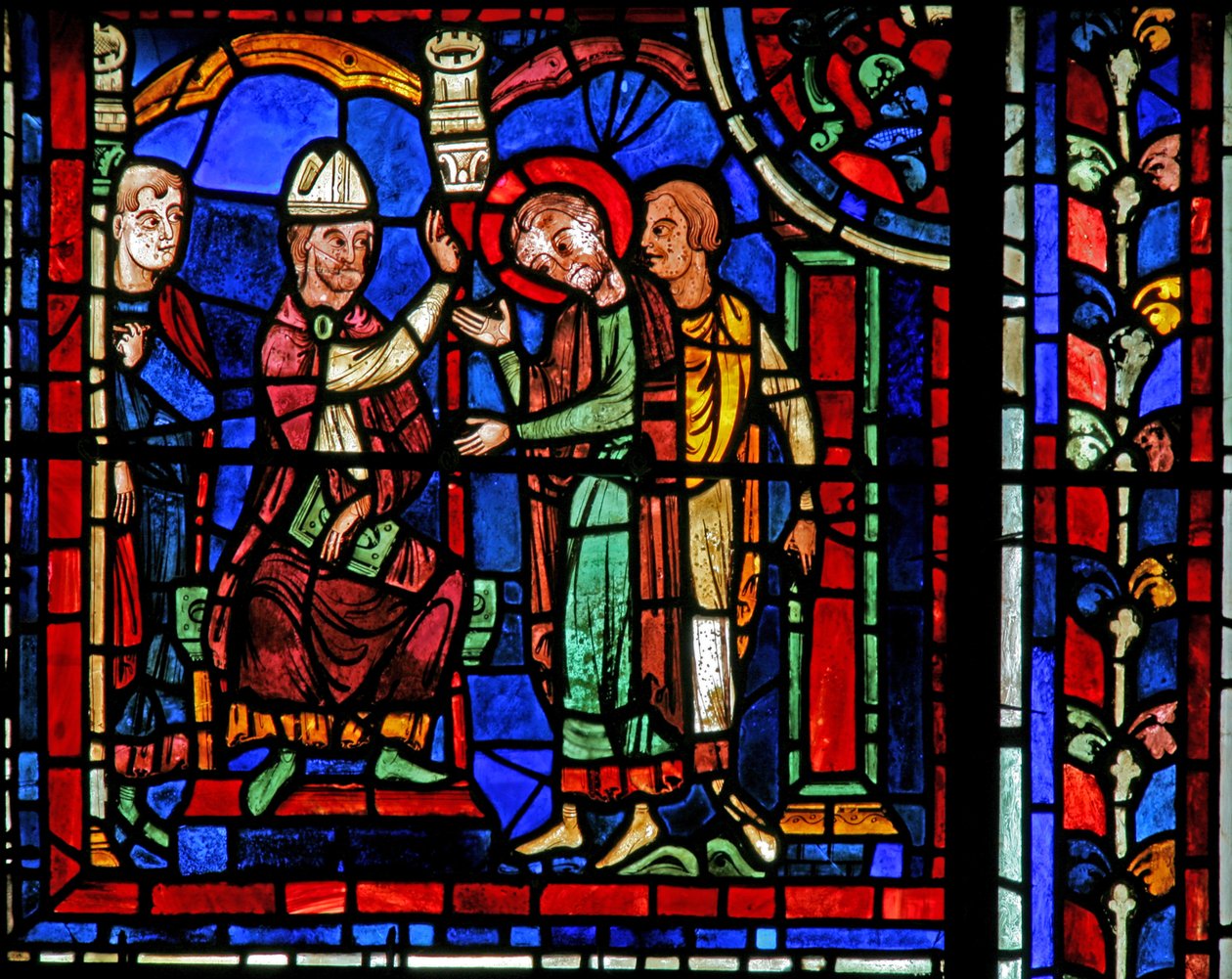 A janela de St Martin: o santo recebe uma bênção de St Hilary (w20) de French School