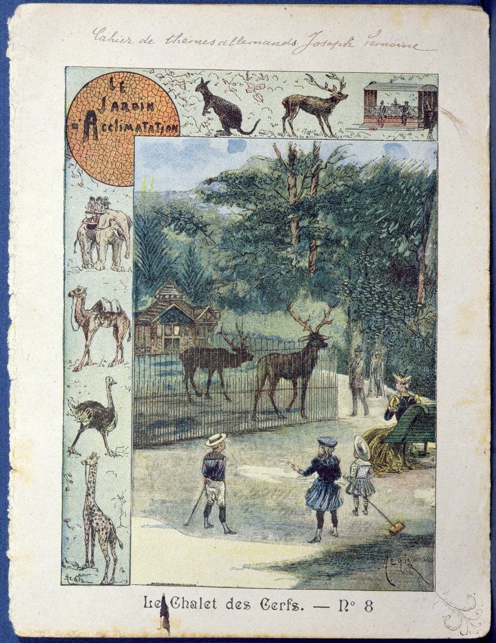 The Stag House no Jardin dAcclimatation, Paris, c.1900 (gravura a cores) de French School