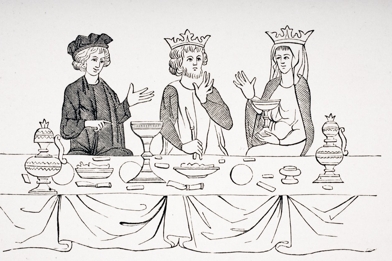 A Mesa de um Barão no século XIII, depois de uma miniatura de "História de São Graal", de "A Idade Média e o Renascimento", de Paul Lacroix (1806-84), publicada em 1847 de French School