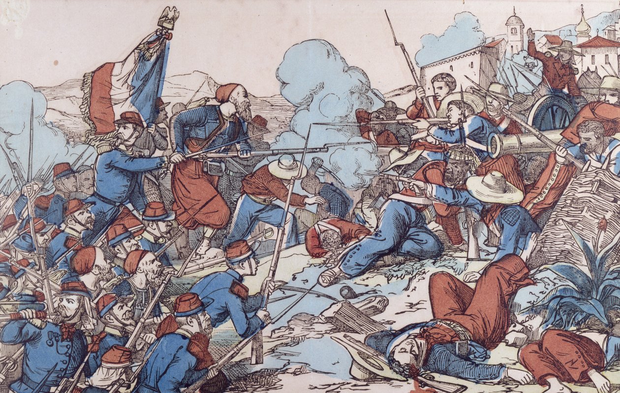 A tomada de Puebla, México pelos franceses, 1863 de French School