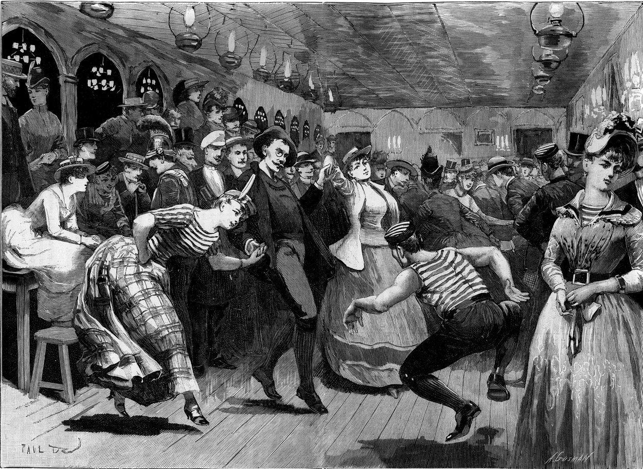 O baile da noite de quinta-feira no "La Grenouillere" em Paris de French School