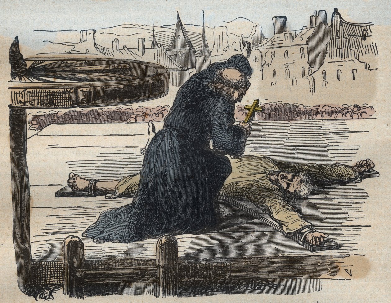 A tortura de João Calas, ilustração de famosas causas de todos os povos ..., por Armand Fouquier, 1858-67 de French School