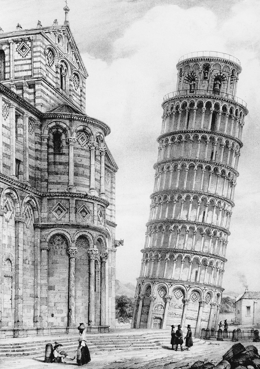 A Torre e a Catedral de Pisa (gravura) de French School