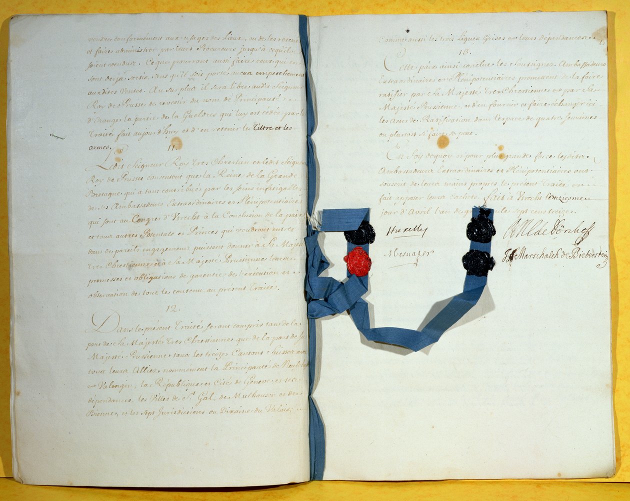 O Tratado de Utrecht, 11 de abril de 1713 (caneta e tinta sobre papel) de French School