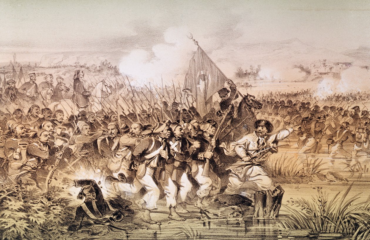 O Exército Turco Sob o Comando de Omar Paxá Cruzando o Ingour, 6 de setembro de 1855 de French School
