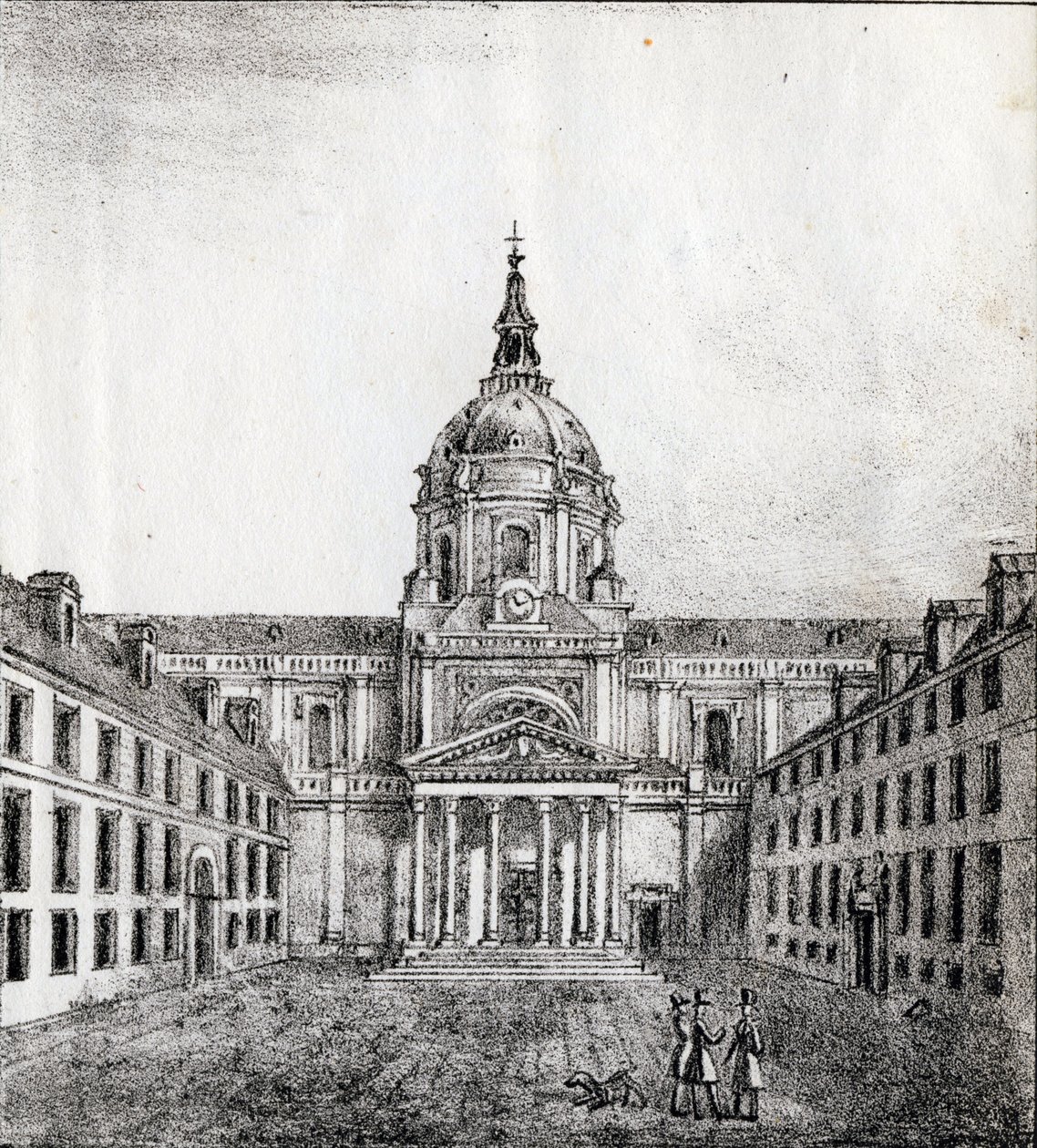 A Universidade de Sorbonne - "Alphabet Picturesque des Monumens de Paris" c.1840 (gravura) de French School