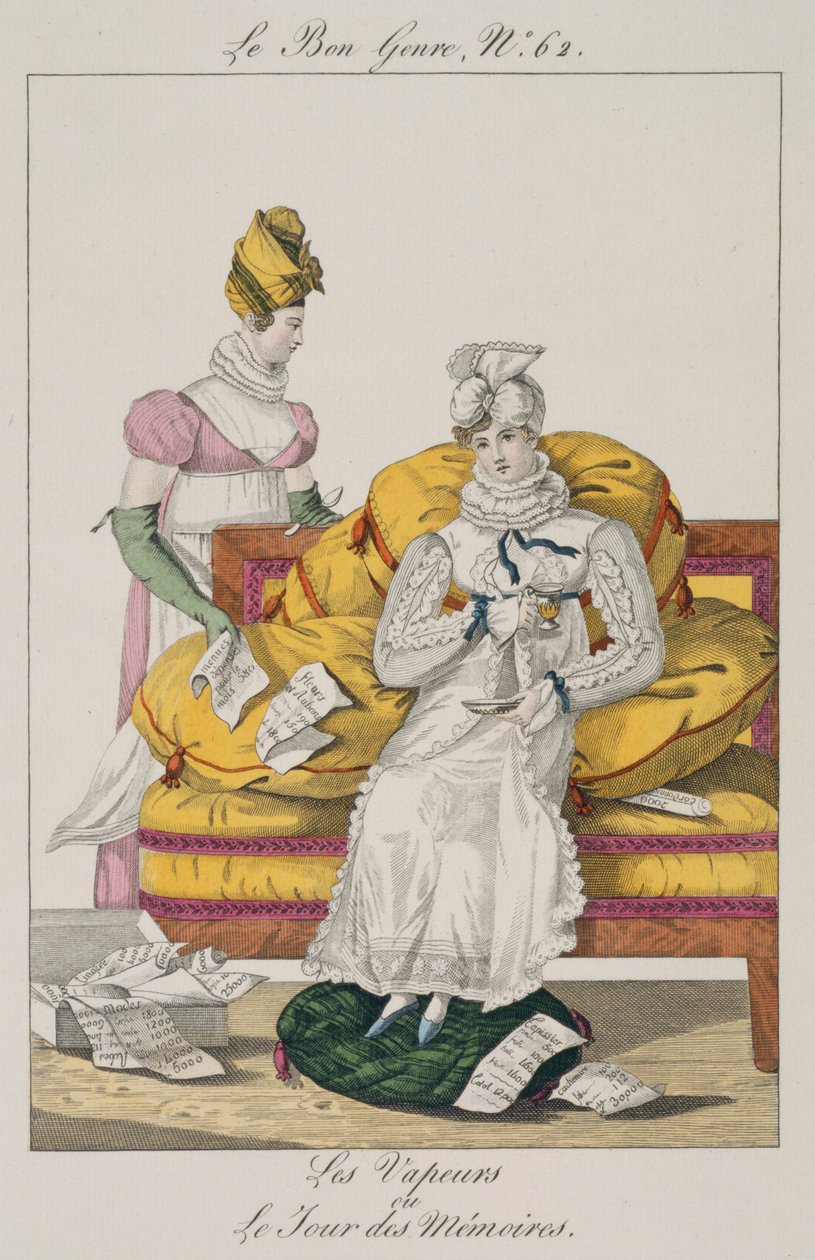 Os Vapores ou o Dia das Contas, placa 62 de Le Bon Genre, 1813 de French School